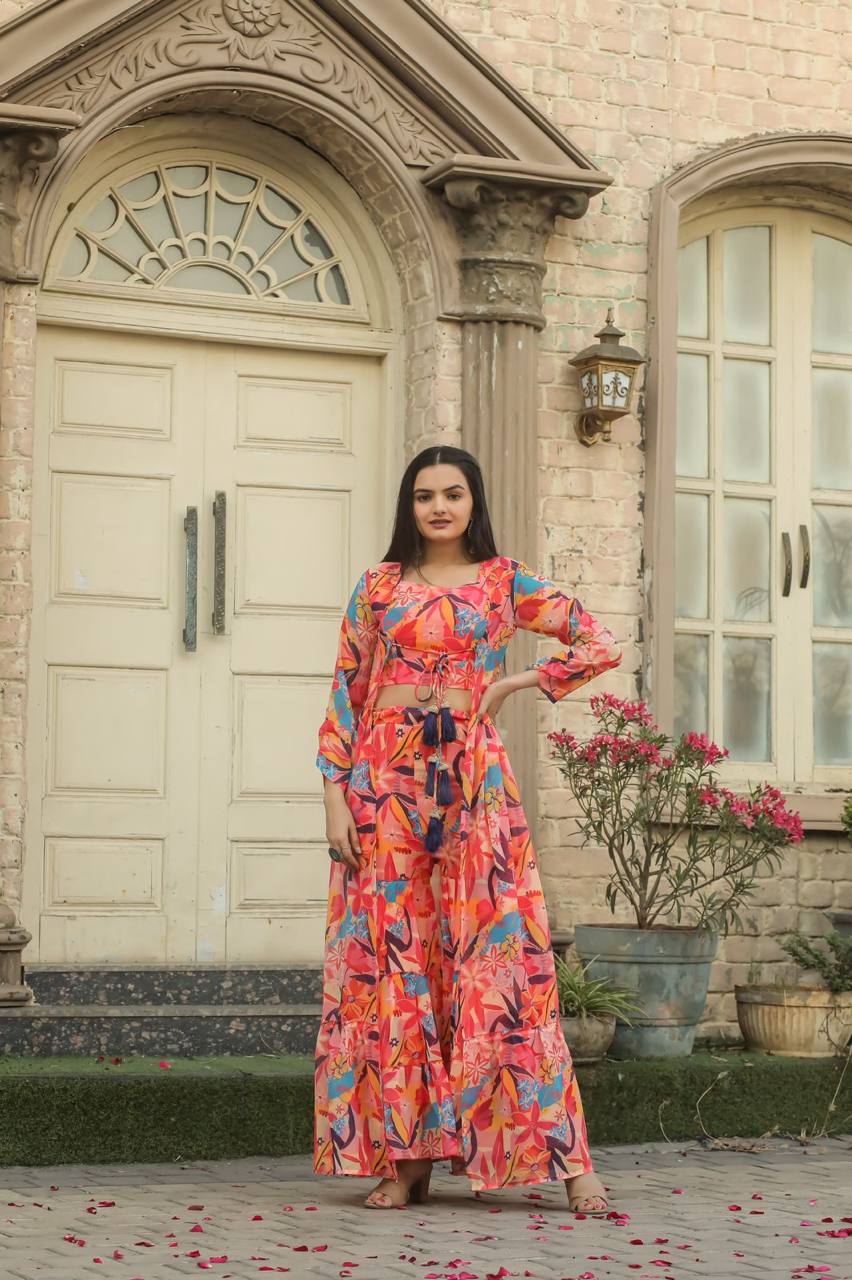 Stunning Multi Color Georgette Digital Printed Indo Western