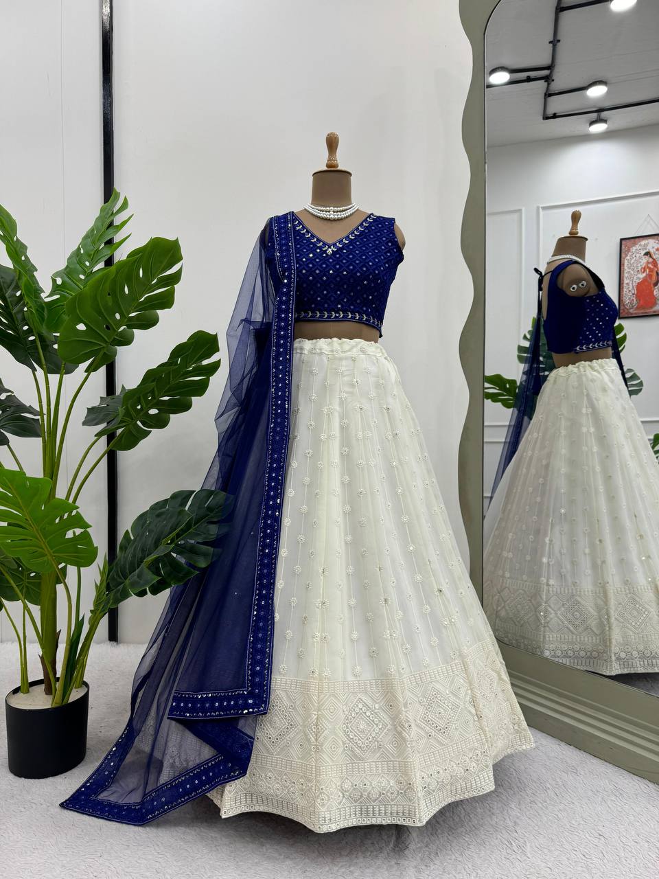 Designer Blue Color Georgette Sequence Work Wedding Wear Lehenga Choli