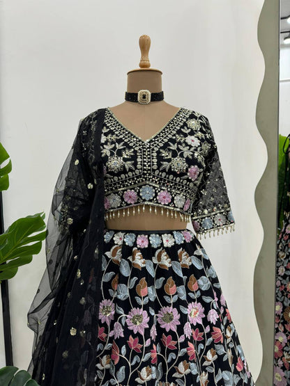 Best Quality Black Color Georgette Sequence Work Lehenga Choli