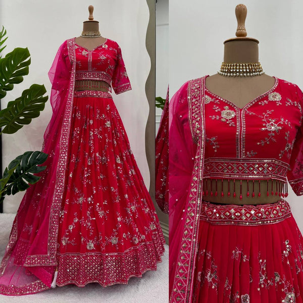 Red Color Georgette Sequence Thread Work Lehenga Choli