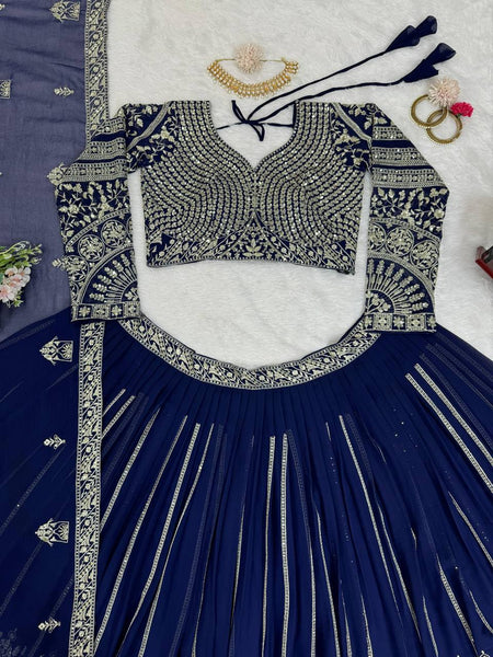 Navy Blue Embroidery Lehenga Choli For Women