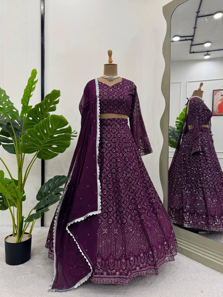 Wine Georgette Lehenga For Function Wear