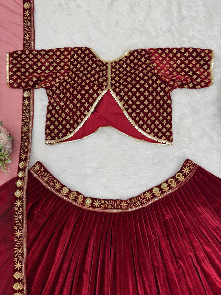 Latest Maroon Wedding Velvet Lehenga For Women