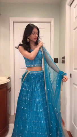 Blue Color Georgette Sequence Lehenga Choli