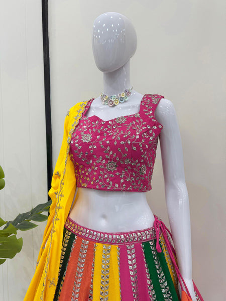 Multi Color Chinon SIlk Sequence WOrk Lehenga Choli