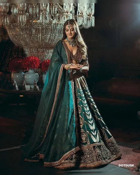 Rama Color Satin Silk Zari Lehenga Choli