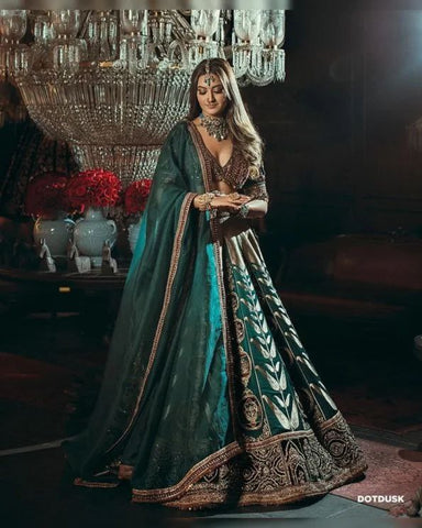 Rama Color Satin Silk Zari Lehenga Choli