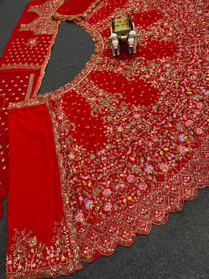 Latest Red Color Georgette Sequence Work Lehenga Choli