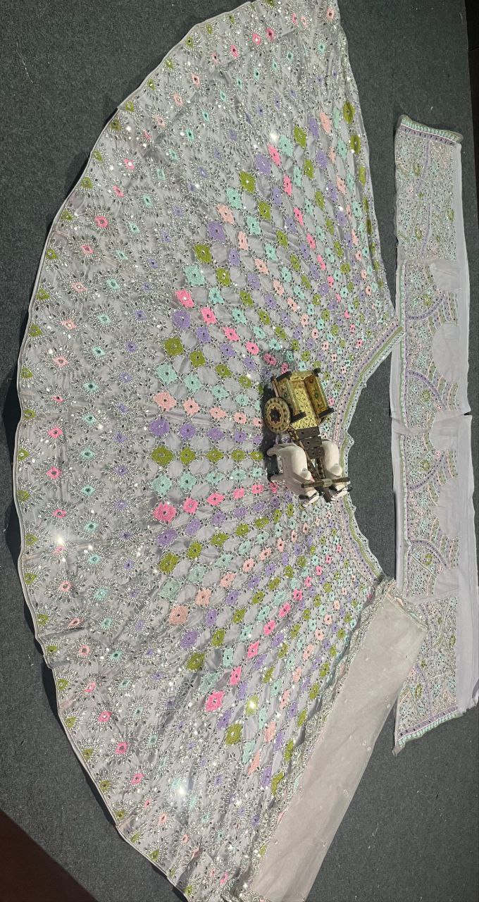 Lavender Net Real Mirror Work Lehenga Choli