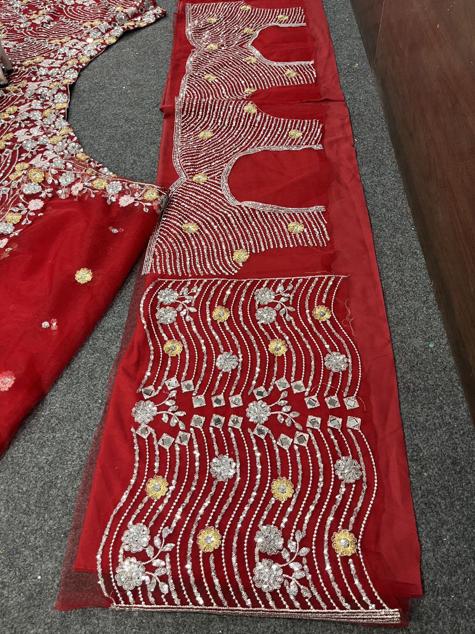 Red Net Party Wear Lehenga For Women