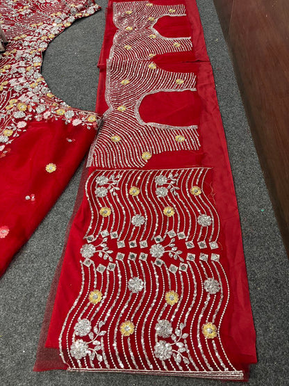 Red Net Party Wear Lehenga For Women