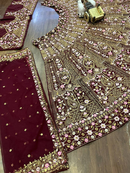 Maroon georgette Lehenga For Women
