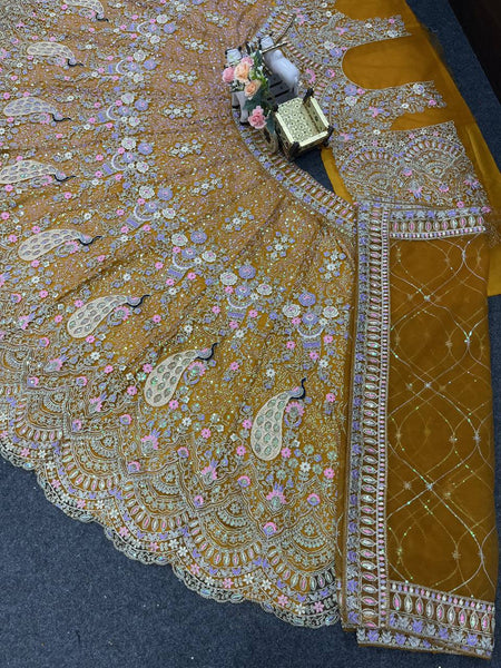 Rust Color Net Latest Lehenga