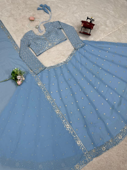 Sky Blue color Georgette Sequnce Lehenga Choli