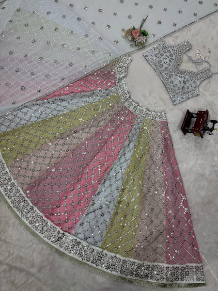 Multi Color Sequence Georgette Lehenga Choli