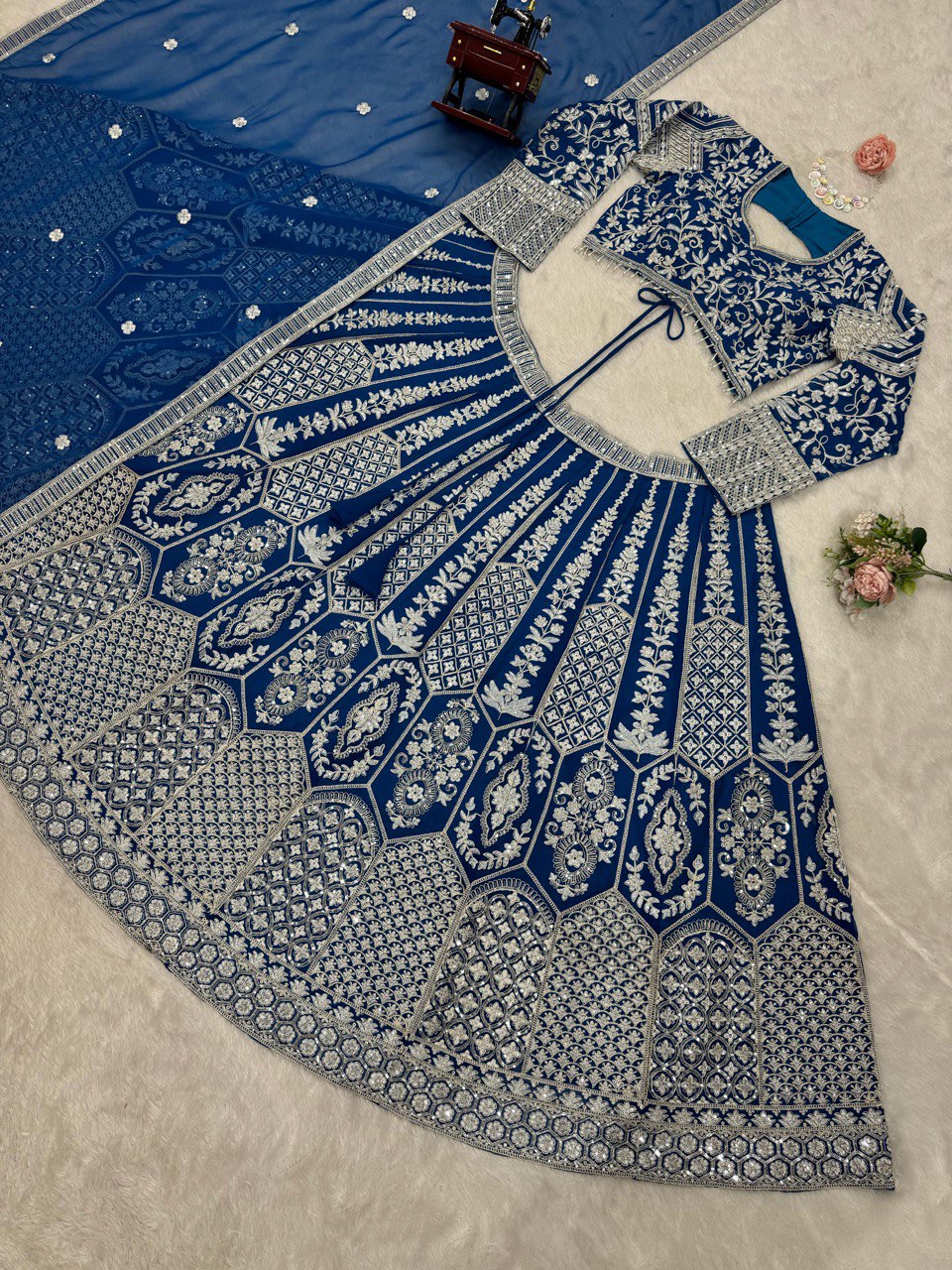 Blue Georgette Embroidery Lehenga