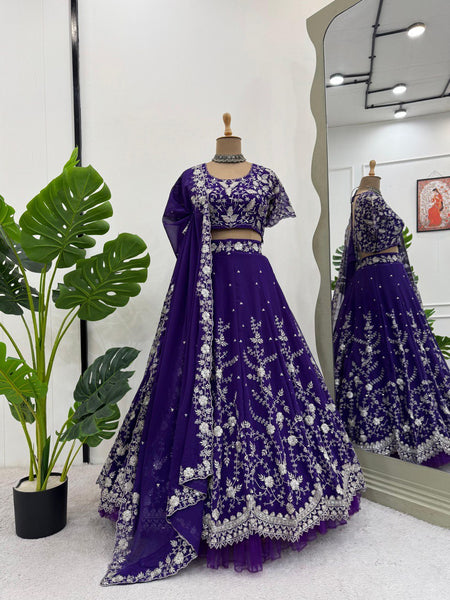 Latest Violet Color Georgette Sequence Lehenga Choli