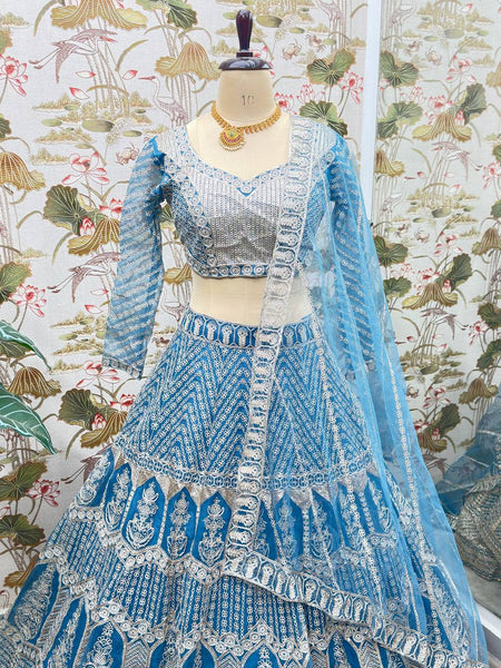 Sky Blue Color Net Sequence Work Lehenga Choli