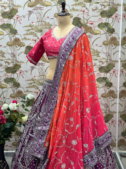 Wine Color Jalpari Silk Embroidered Lehenga Choli
