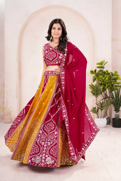 Latest Red Color Sequence Vichitra Silk Lehenga Choli