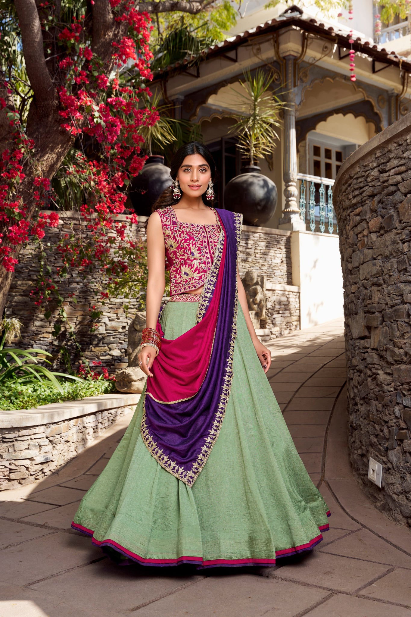 Vichitra Silk Sequence Work Green Color Lehenga Choli