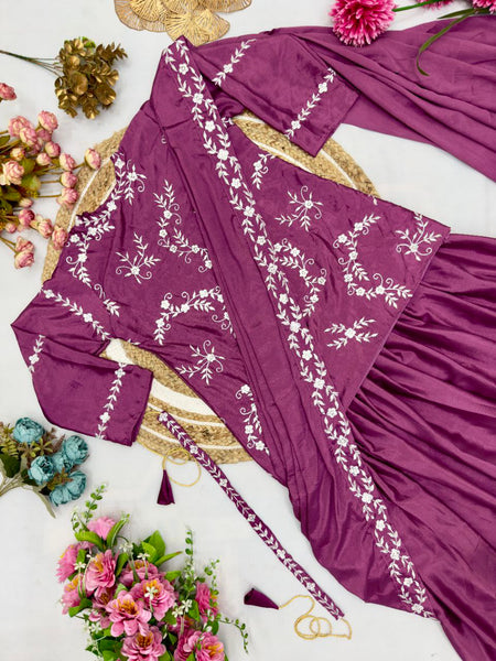Rani Color Chinon Silk Sequence Work Lehenga Saree