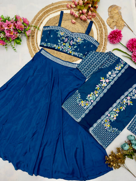 Blue Color Chinon Silk Jacket Saree