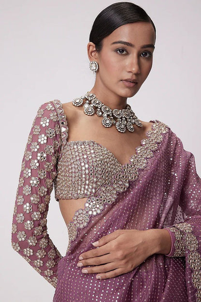 Latest Georgette Real Mirror Sequence Work Saree Blouse