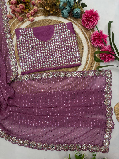Latest Georgette Real Mirror Sequence Work Saree Blouse