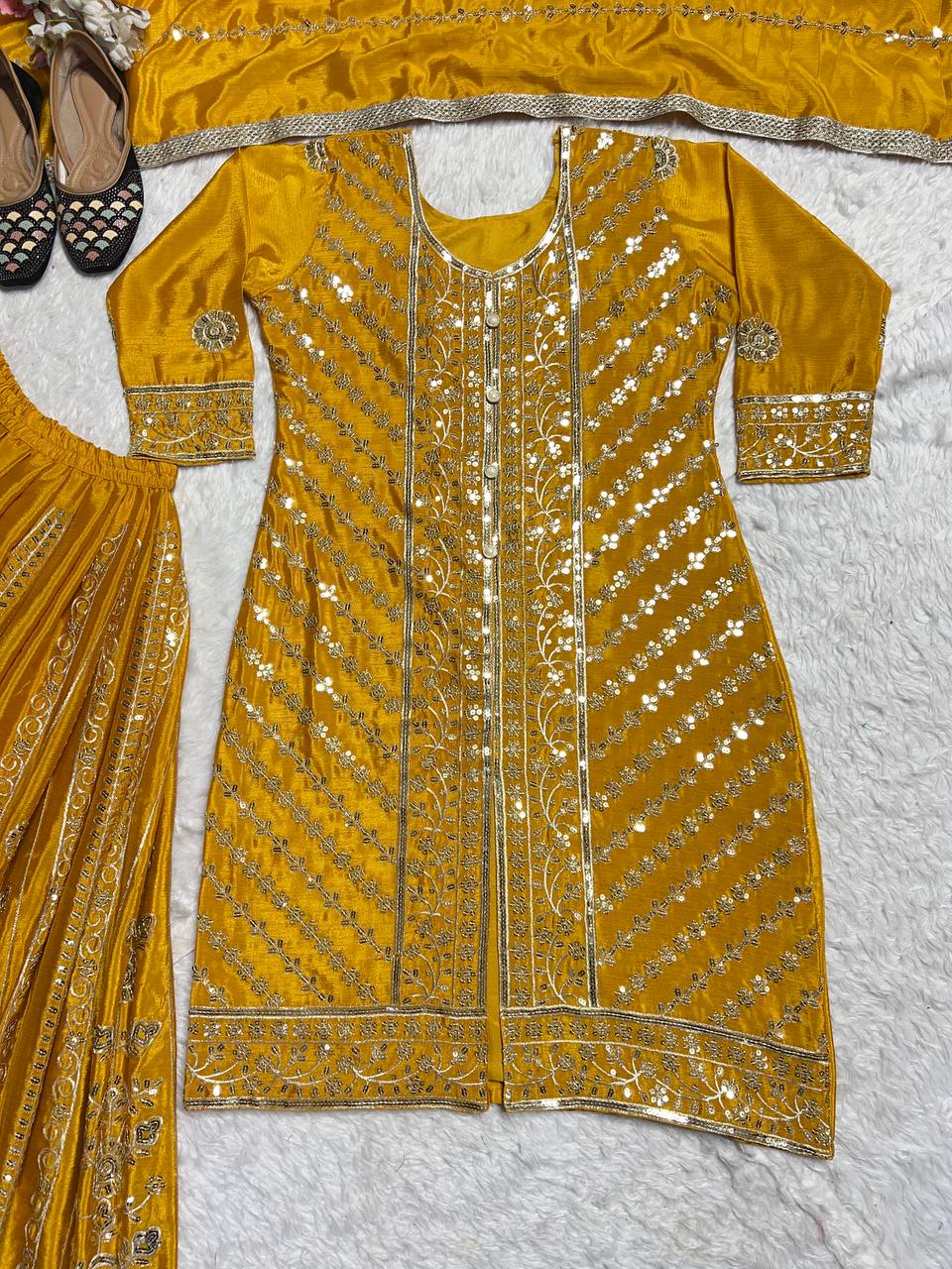 Mustard Color Georgette Embroidered Work Salwar Suit