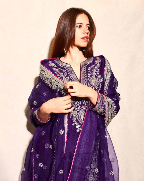 Purple Color Chinon Silk Sequence Work Sharara Suit
