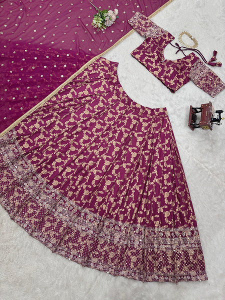 Latest Jacquard Sequence Work Lehenga Choli