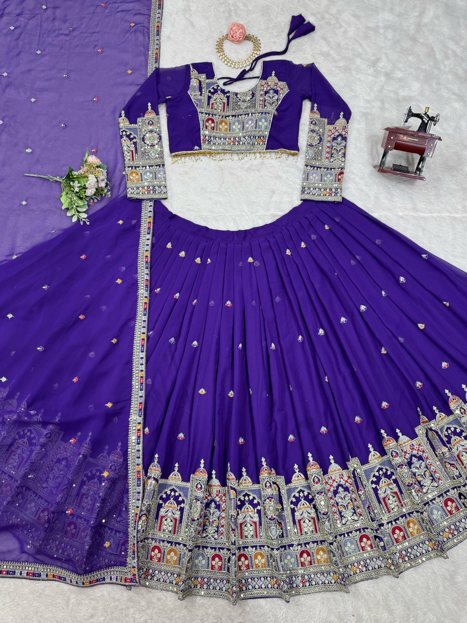Wedding Wear Violet Georgette Sequence Work Lehenga Choli