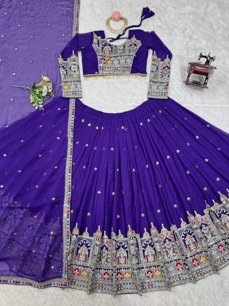 Wedding Wear Violet Georgette Sequence Work Lehenga Choli