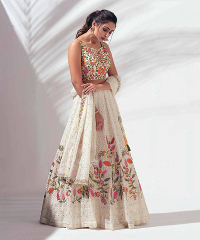 White Color Georgette Sequence Lehenga Choli
