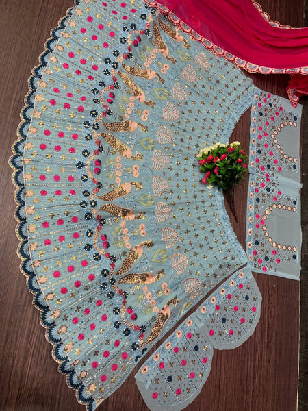 Wedding Wear Georgette Sequence Chine Work Lehenga Choli