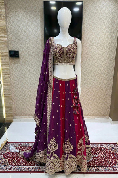 Wine Color Georgette Sequence Work Lehenga Choli