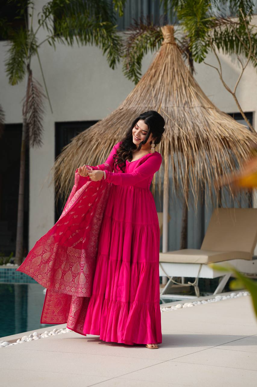 Trendy Roman Silk Chanderi Anarkali Suit