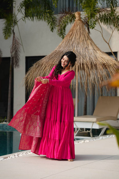 Trendy Roman Silk Chanderi Anarkali Suit