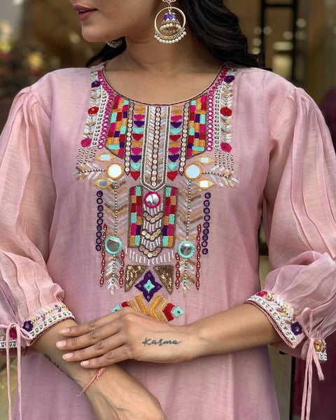 Chanderi Mirror Embroidered Salwar Suit