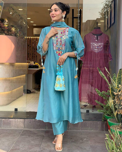 Chanderi Mirror Embroidered Salwar Suit