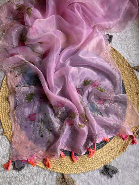 Organza Khatli Work Printed Saree Blouse