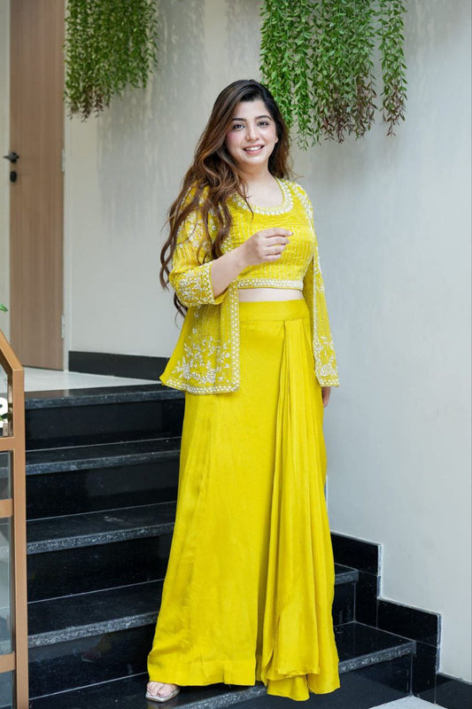 Ready to Wear Chinon SIlk Dhoti Blouse Jacket Set