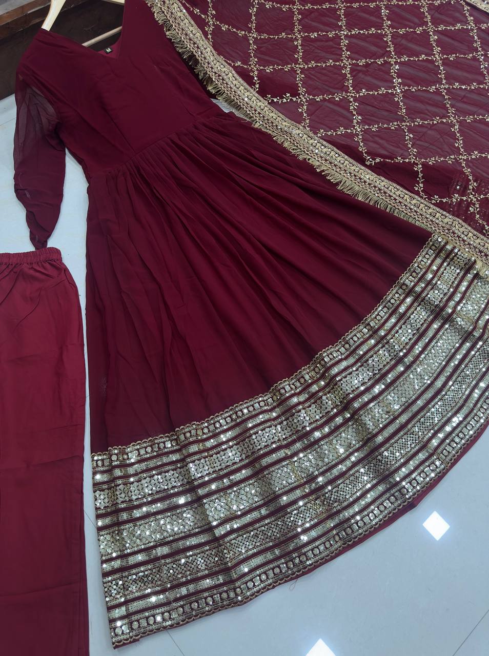 Red Color Georgette Sequence Anarkali Salwar Suit