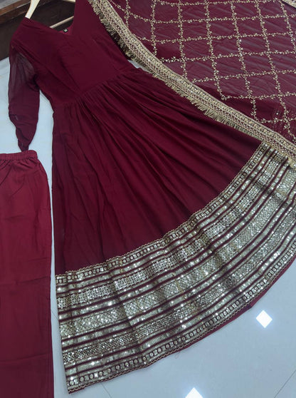 Red Color Georgette Sequence Anarkali Salwar Suit