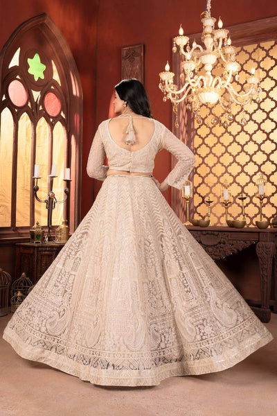 Off White Color Net Embroidery Lehenga Choli