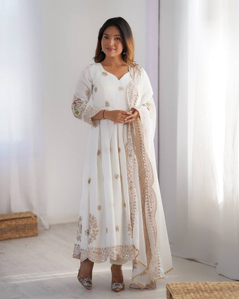 White Color Chinon Silk Sequence Work Salwar Suit