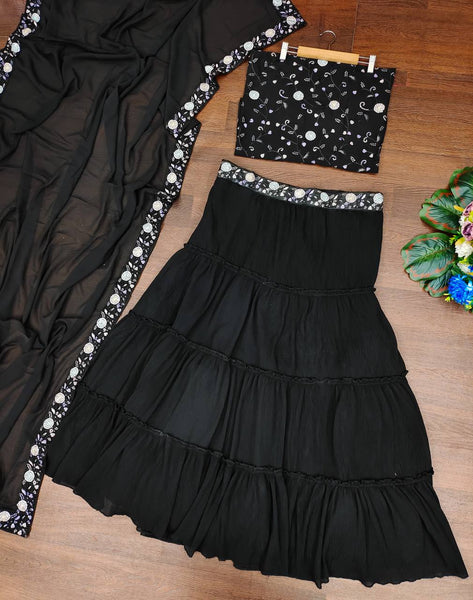 Black Color Georgette Sequence Lehenga Choli