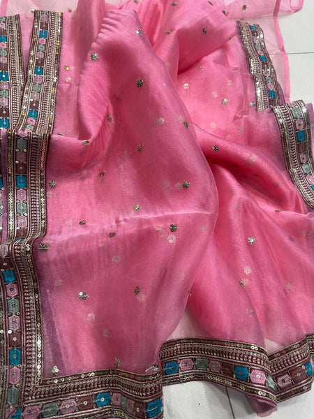Pink Color Organza Silk Sequence Saree Blouse