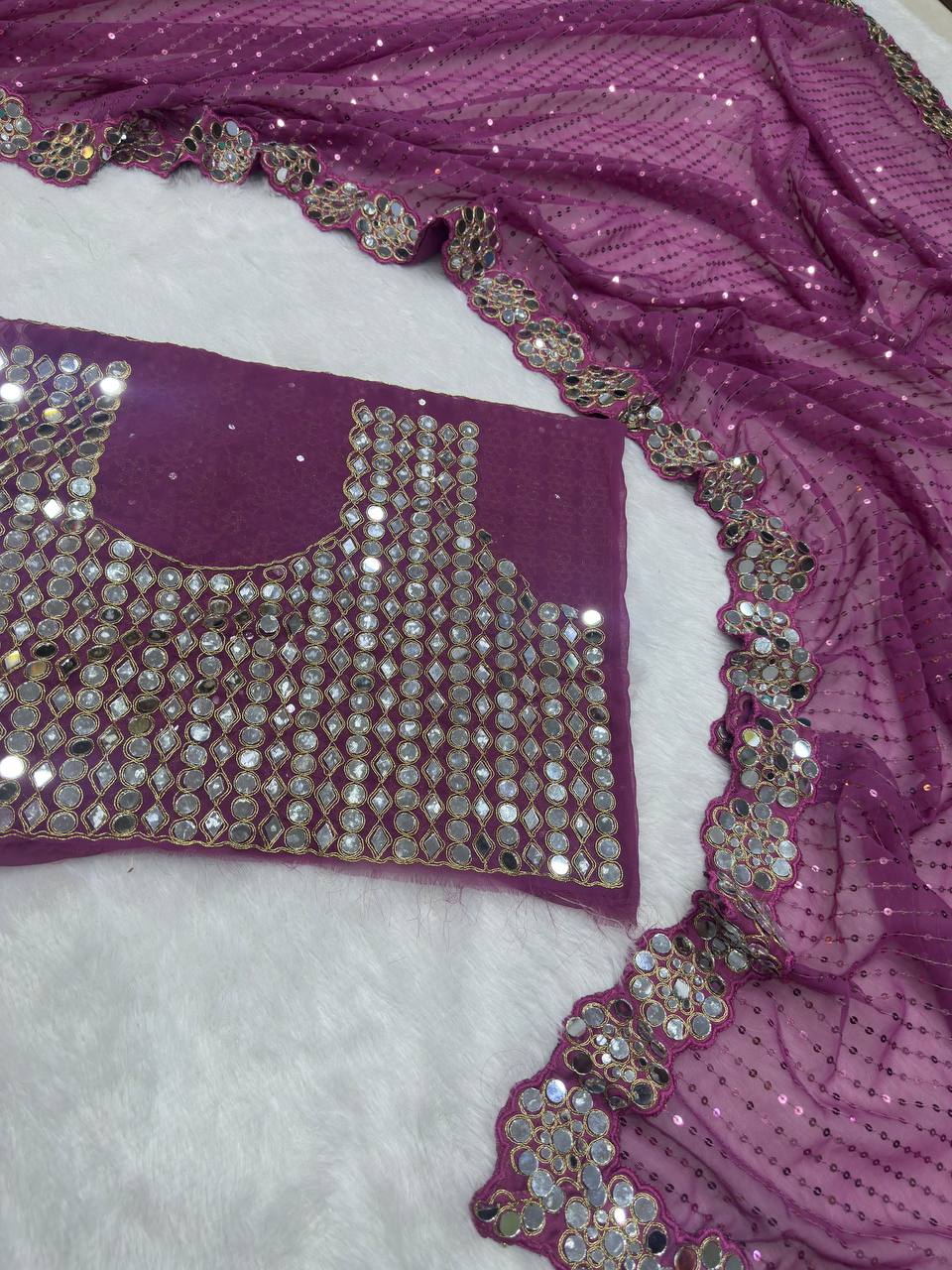 Party Wear Georgette Mirror Sequence Saree Blouse